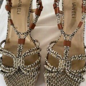 Vaneli  Leopard-like Platform Sandals with Brown Leather Straps. …